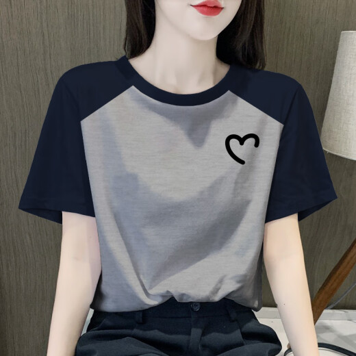 Camiseta de manga corta para mujer RAGLAN REPRO FHHUABD REPRO Camiseta de manga corta 2025 Nuevo diseño de camiseta de algodón de algodón Top de moda y delgada 854 Flower Grey/Prince Blue Raglan Raglán negro Tallas de manga corta