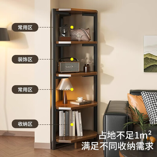 Yizhou Corner Cabinet Floor-standing Corner Storage Rack Living Room Corner Storage Rack Triangular Bookshelf Bedroom Dining Room Corner Cabinet Recommended 5-layer Model Wild Color + Black Shelf 30*120cm