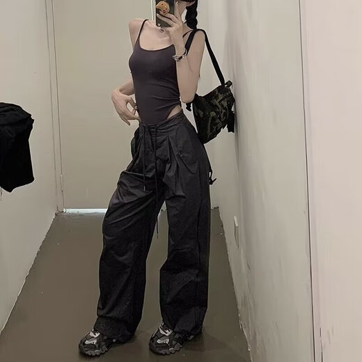 American Hot Girl Workhose für Frauen im Sommer 2025 Neue Drawess lose vielseitige Typants Zwei-Wear-Sporthosen dunkelgrau [My-688] 3xl