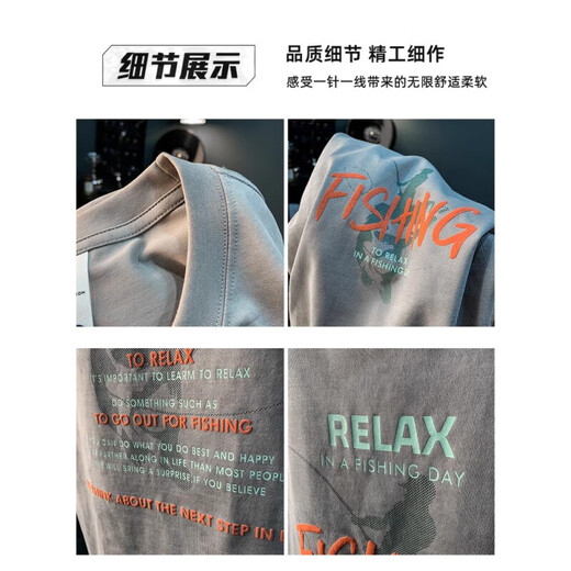 Woodpecker Short-sleeved T-shirt Men's 2025 Summer New American Loose Heavy Trendy Casual Top T-shirt Half-sleeved Men's Clothes Gray Regular XL About 135-150Jin [Jin equals 0.5 kg] Can be worn