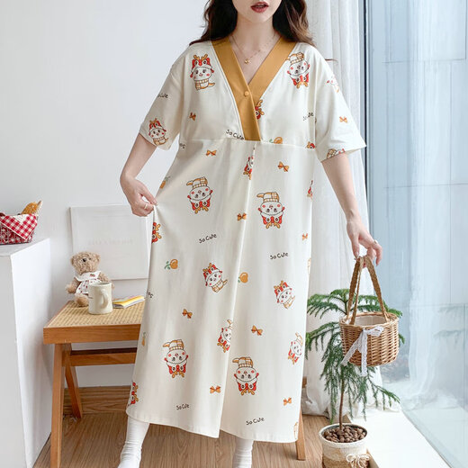 Cao Jingjia Sommer kurzärmelige schwangere Frauen Nachthemd mit Brustpolster Schwangerschaft Pyjamas 2025 Neue Style-Krankenhäuser können beim Betreten des Kreislaufraums qSy16820 kurzärmelige Rock 3xL Größe empfohlenes Gewicht 148-180jin [Jin Equals Equals 0,5 kg] tragen.