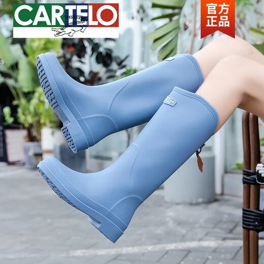 卡帝乐鳄鱼（CARTELO）外穿雨鞋女特高筒夏季时尚雨靴女士成人长筒水鞋防滑胶鞋马丁水靴 689蓝色-单鞋(标准码)胖小腿有肉 37