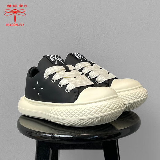 Dragonfly Brand Big Toe Shoes Spring Spring espesando suela en blanco y negro Shoes redondeados INS TREND NACIONAL Men's Shoes 9712 Negro 36 [Tamaño de la mujer]