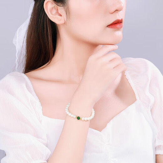 Chao Acer Qingyu Pearl Jasper S925 Silver Bracelet Women's Silver Jewelry Hand Accessories for Mother's Birthday Gift Women Pearl Approximately 5.5-6mm Chain Length Approximately 16cm (Elastic Cord)