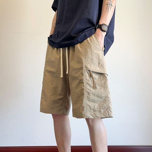啄木鸟冰丝工装短裤男士潮牌夏季薄款宽松直筒休闲潮流百搭运动五分裤 DK701绿色 XL