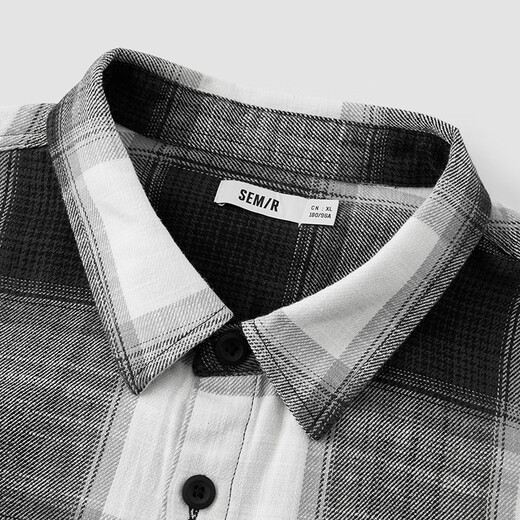 Semir [same style in the mall] long-sleeved shirt men's pure cotton plaid jacket 2025 spring top loose black and white tone 00491 M