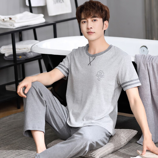 Modal Herren Pyjamas Sommer reines Baumwoll-Kurzärmelhosen Herren Teenager Dünne Sommer-Sommer-Heimbekleidungsanzug 9921 l (170 l Größe) Empfohlen, Gewicht zu tragen 120140