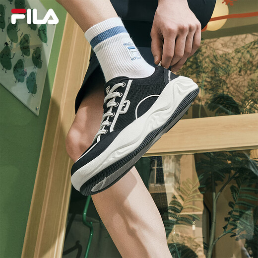 FILA 斐乐官方男鞋COOKIES复古帆布鞋2025夏新款曲奇鞋时尚休闲鞋 黑/奶白-BG 42
