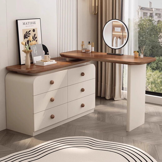 Naihe 2025 new style bedroom medieval cream style dressing table simple modern walnut drawer cabinet integrated solid wood dressing table walnut 120 dressing table + six drawer cabinet (without mirror)