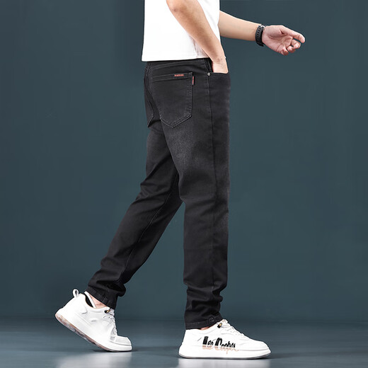 
Canelin Kiskha jeans men's four-season new fashion trendy brand slim pants for youth stretch straight pants for men handsome casual men 1048 black regular (77.9% cotton) size 32