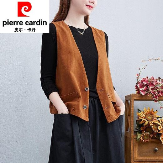 Pierre Cardin Retro Retro Literario V-Eck Color sólido Botón de algodón Cardigan Chaqueta Cardigan Short String Women Spring and Summer Nuevo estilo Outerwear 1387 Negro M