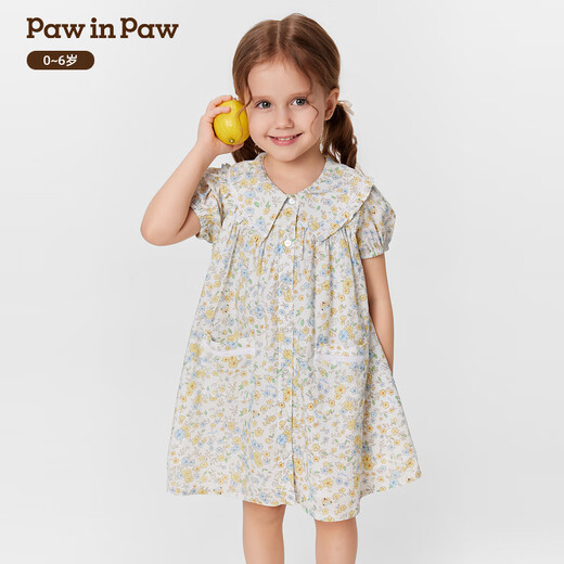 PawinPaw cartoon bear children's clothing 25 spring and summer new baby girl lace lapel dress sweet full print Mix mixed color/99 90