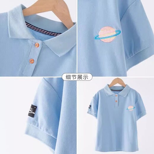 NICKYBABY女童短袖套装夏季2025新款儿童韩系学院风上衣洋气中大童夏装短裤 3451蓝色+1429白色 150 cm