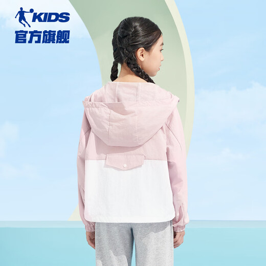 乔丹QIAODAN女童大童梭织风衣2025夏季新品商场同款童装儿童轻薄外套 偶熊粉 130