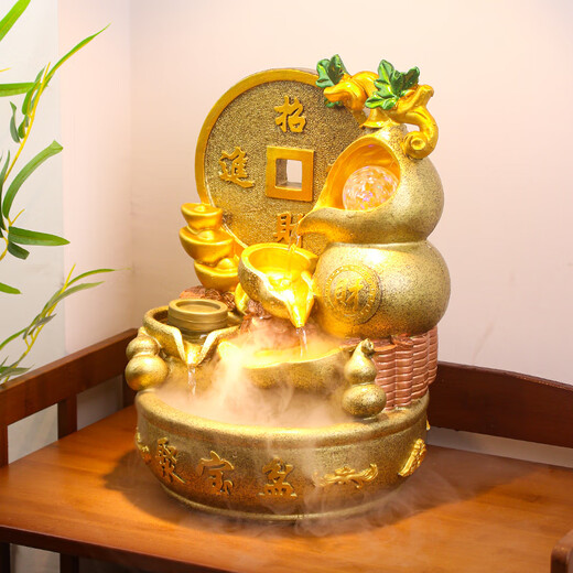 PHTY Treasure Pot Feng Shui Ornements pour la richesse de richesse ménagers Rockery Fountain Fountain Fountain Fouling Water pour générer des roues de richesse à roues d'ouverture Cadeau de pêche un seau de trésor d'or version standard W25