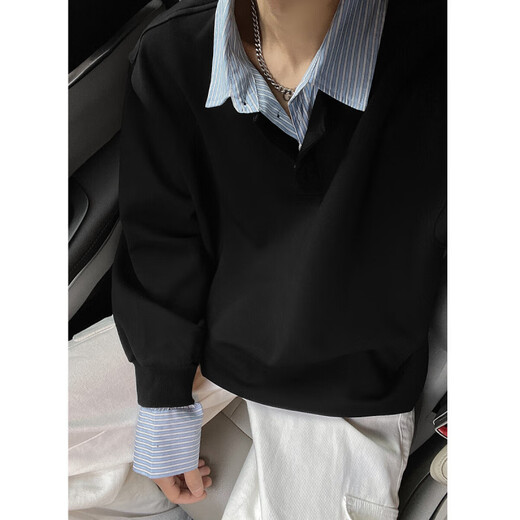 GTYUWVG fake two-piece shirt men's spring 2025 new inner layering long-sleeved lapel Henry bottoming shirt shirt jacket light gray L