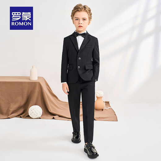 
Romon children's suit vest suit boy British style host dress flower boy performance suit black 140