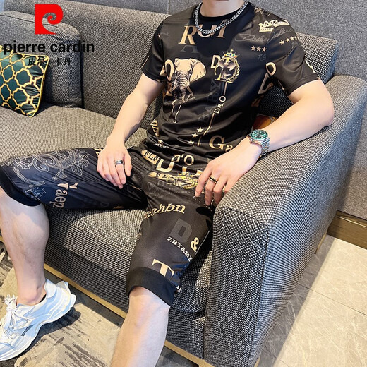 Pierre cardin brand short-sleeved men's clothing 2025 summer trendy brand trendy high-end quick-drying T-shirt for men's outfits a complete set of handsome T 829 khaki suit M suitable for 85-105Jin [Jin equals 0.5 kg]
