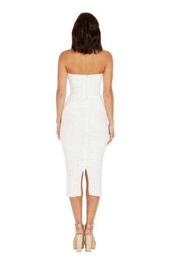 Dress the Population Women's Mixed Bodycon Midi Dress, White, XXL White XXL