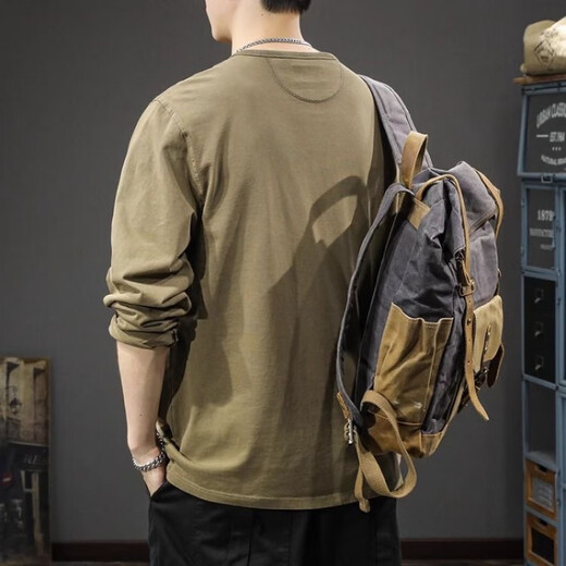 Zuosike 25 American heavyweight retro washed Henry collar long-sleeved T-shirt men's loose trendy brand autumn bottoming shirt sweatshirt trendy gray XL