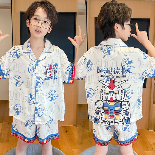 儿童睡衣女孩夏季冰丝短袖薄款母女亲子家居服中大童碧淇学生套装 Q短丝-6629碧琪 女童 130 童14码建议身高125-135CM