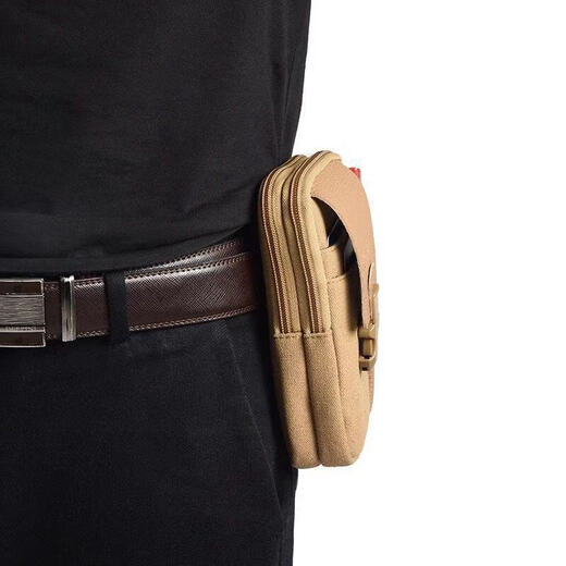 Feiyuejia mobile phone bag men's waist bag construction site work waist bag men's outdoor sports with pencil case wear belt canvas mobile phone bag khaki color