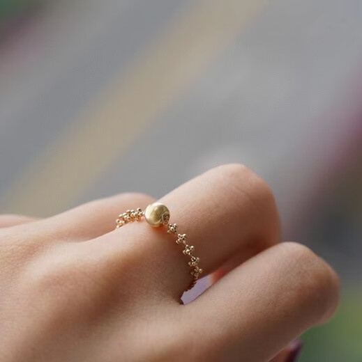 Pu Li 18k gold cat eye beads gold beads fairy chain soft ring women pull sweet small ring high-end versatile ring