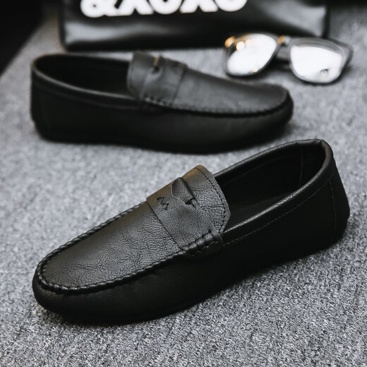 Pang Donglai DL summer breathable versatile and comfortable casual leather shoes British trendy men's shoes 2025 non-slip one-foot laziness D829 black 42