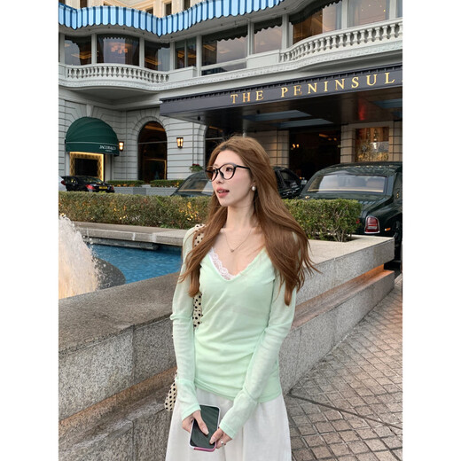 Rongxitu (Rongxitu) Protección solar de estilo coreano Camisa versátil de manga larga para mujeres, cuerpo delgado, suspender de encaje, blanco 15567# s