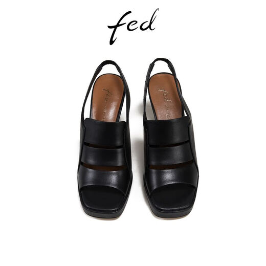 FED high heel fish mouth sandals summer new women's shoes black leather sandals women's S0414-YA572 black 35