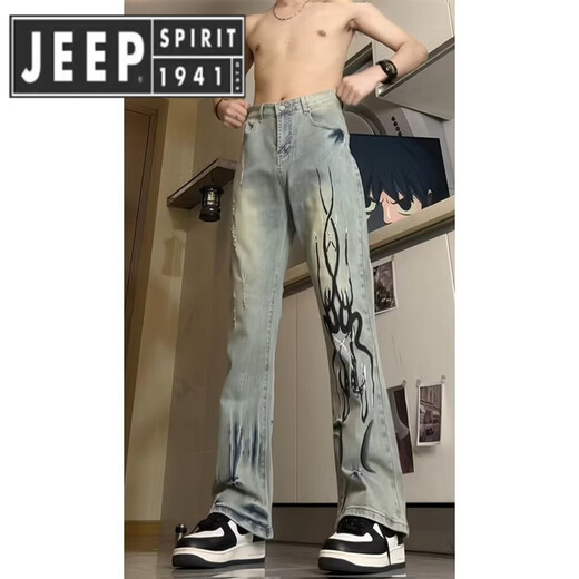 Jeep Spirit Jeep Flame Jeep Jeep Summer Brand de moda Straight Pants High Street Style 692-Black S [75-85Jin [Jin equivale a 0.5 kg]]