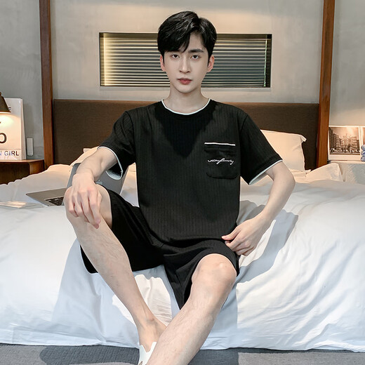 Xuanzhu Pajamas para hombres 2024 Nuevos pantalones cortos de manga corta Summer de dos piezas Conjunto de dos piezas de dos piezas de gran tamaño 9913# L [sugerido 100-120Jin [Jin es igual a 0.5 kg]]]