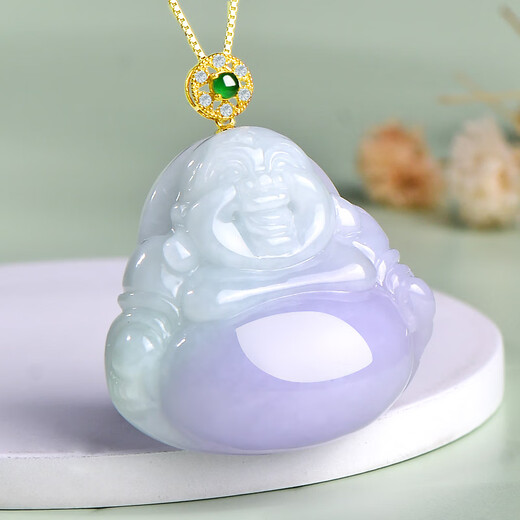 Tausend Jahre Jade, Ice Jade Buddha Anhänger, Damen Hellgrüner Eisfeuchtes Buddha Maitreya Buddha Herzog Jade Anhänger, mit Zertifikat, fünf violett qzb653i