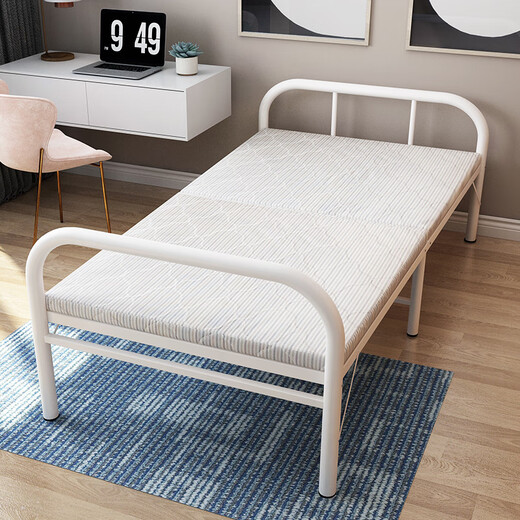 BaiHengda Klappende Einzelbett Home Office Lunchpause Einfaches Bett Holzbrett tragbares Begleitbett Miethaus Eisenbett verdickte dicke Stahlrohrblaue Streifen (75 cm breit)