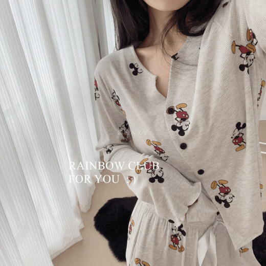 濮水方方米奇冰丝睡衣女士长袖甜美家居服 zd-728-102#黑蝴蝶结 175 L