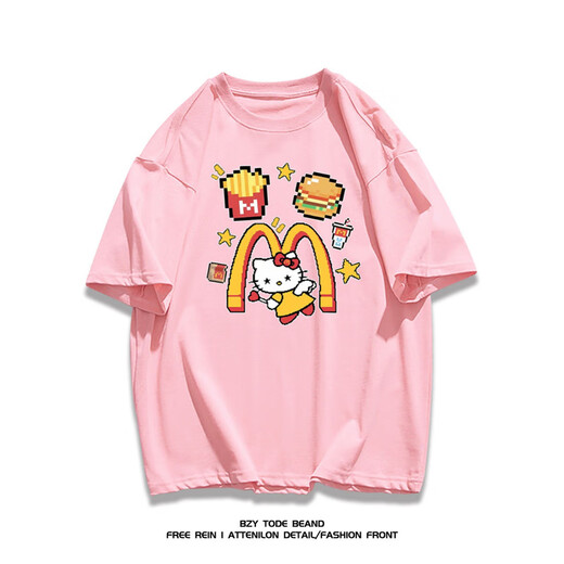 NUKM重磅棉质美式潮牌卡通hellokitty短袖T恤男女夏季休闲时尚上衣ins 纯棉1416薯条凯丽猫白色 M