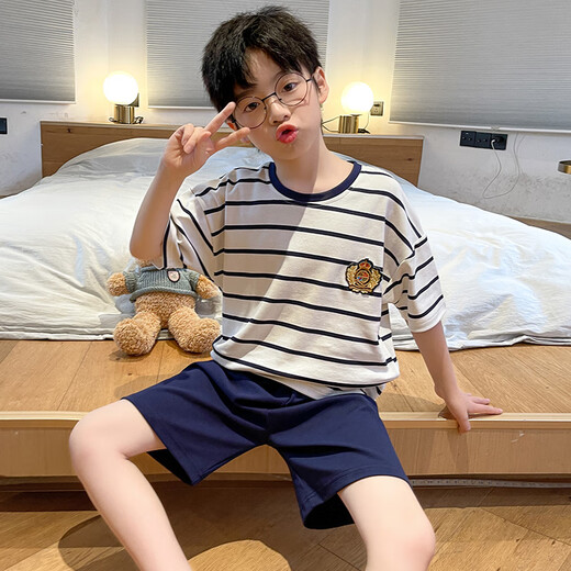 Pierre Cardin (Pierre Cardin) Pajamas para niños Summer 2025 New Pure Cotton Flin Home Traje para niños Big Big Children's Summer Set N693 Chinchilla 100 cm/8 Tamaño [Altura 85-102cm]