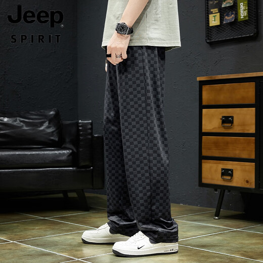 Jeep Spirit Checkerboard pantalon de style mince d'été masculin 2025 Nouveau pantalon décontracté en soie de soie glaciaire