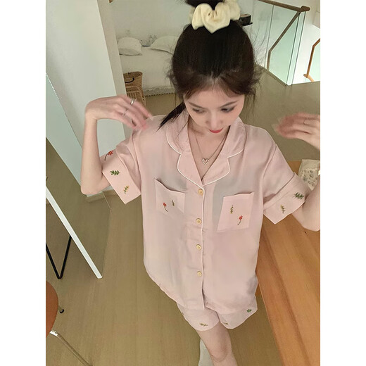 莫代尔冰丝睡衣女夏季薄款短袖短裤套装夏天感简约休闲家居服可外穿 LW-9214【短袖短裤】 2XL 【建议135-155斤】