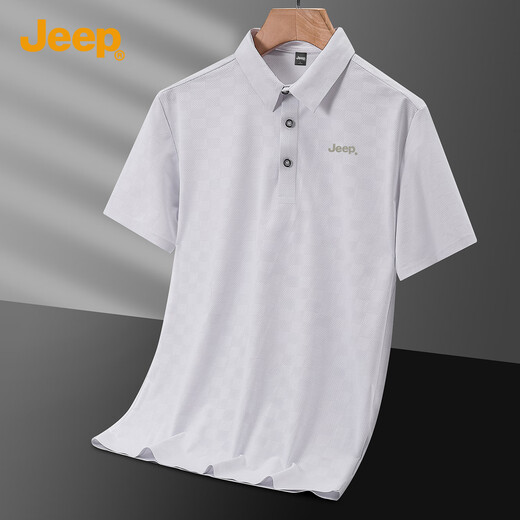 吉普（JEEP）T恤男商务休闲凉感宽松Polo领短袖男打底衫12161 青灰  4XL 