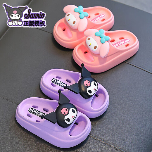 Kuromi children's sandals, girls' summer cartoon, cute non-slip indoor bathing soft-soled slippers, baby slippers, melon red Melody (upgraded environmentally friendly material) 12 190 (shoe inner length 19CM, suitable for feet 18CM)