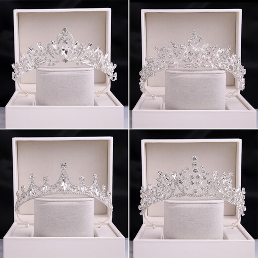 ShiJUN's birthday crown tiara girl's bride 2025 new style wedding dress accessories 18-year-old wedding crown hair crown -09 gold gift box + double-layer hair comb veil