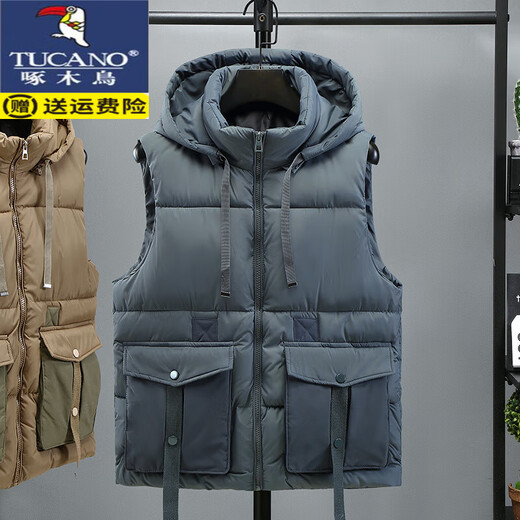 啄木鸟（TUCANO）工装马甲男秋冬多口袋韩版潮流棉坎肩宽松帅加厚外穿马夹外套背心 JTX9913深灰色 XL 建议120-140