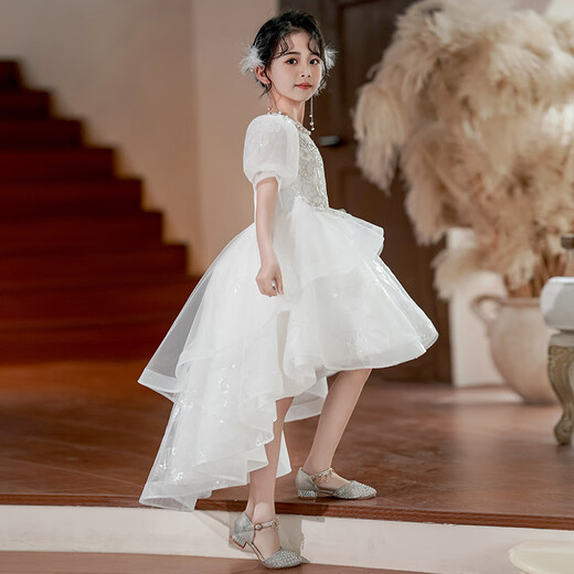 Xuanweini girls high-end dress girl flower girl birthday princess dress light luxury niche piano performance Children's performance costume white 130