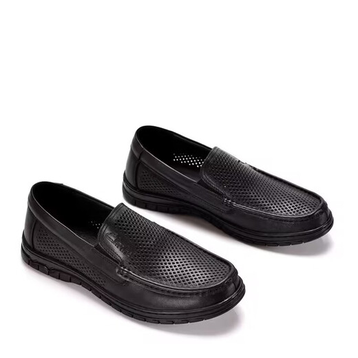 Clarks men's shoes 2025 summer genuine leather casual soft sole hollow hole-punched breathable cover foot sandals men's black 38