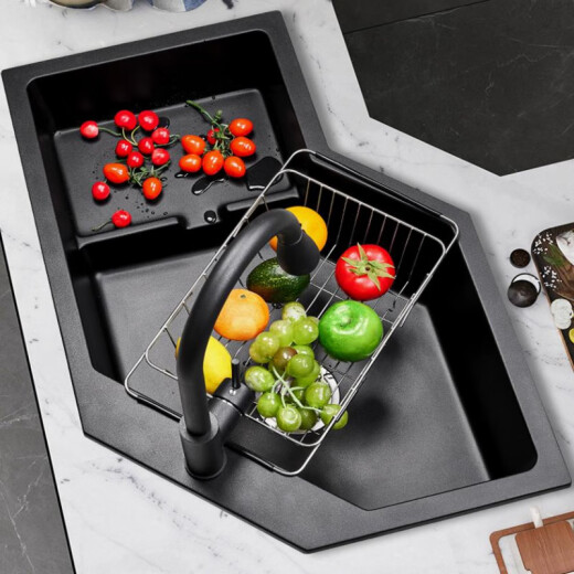 Quwudou passt die italienische Küche Quarz Stein Waschbecken Eckspüle Spüle Waschbecken Spezielles Waschbecken 9782 640*640 [9764SY] Wasserhahnkonfiguration/Standard