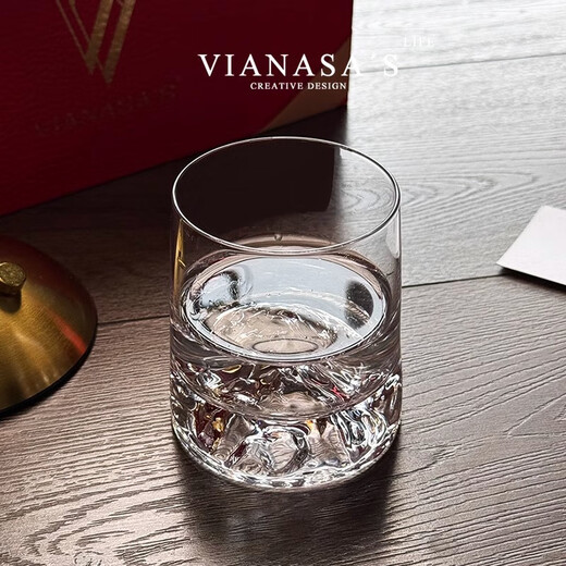 VIANASA S Mount Fuji cup, second-hand iceberg cup, household hot water crystal glass, whiskey cup, foreign wine cup, gift box, high transparency iceberg cup, single black and white gift box