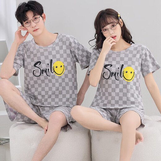 Les couples modaux habillent des pyjamas pour les femmes en été en été pur coton pur mince des vêtements de garçons à manches courts à manches à carreaux décontractés et à taille plus costume q1392 carré smiley à manches courtes l 4x taille [suggéré 190-k