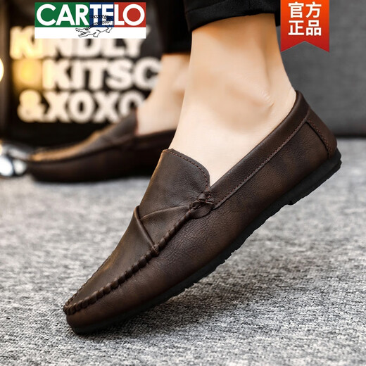 Cartelo Herren Beanie Schuhe koreanische Businessarbeit lässige Lederschuhe atmungsaktives, vielseitiges nicht rutsches einstufige Männerschuhe 2025 Spring D826 Black 39 Small