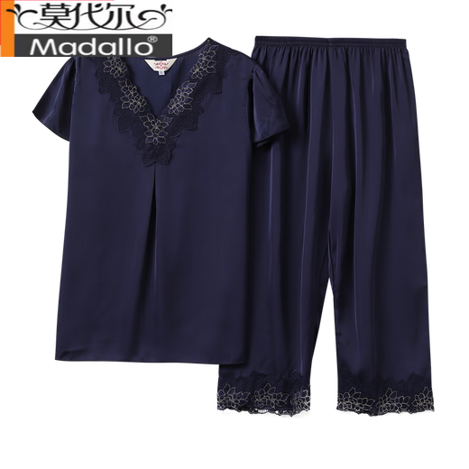 莫代尔睡衣女夏短袖冰丝I绸套装中年妈妈中老年仿真丝家居服夏季大码薄 LH683深粉 L 建议【100-120斤】